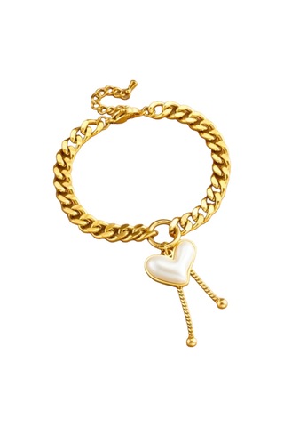 Kadın Çelik Sedef Taşlı Kalp Bileklik Altın Renk Çelik