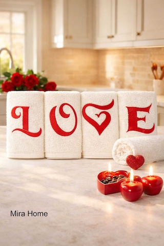 Love Nakışlı 4lü Mutfak Havlusu Seti 30x50 Cm 11