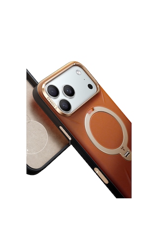 Torras Apple iPhone Uyumlu 17 Pro O Stand Spin Vegskin Serisi Magsafe Kılıf Kahverengi