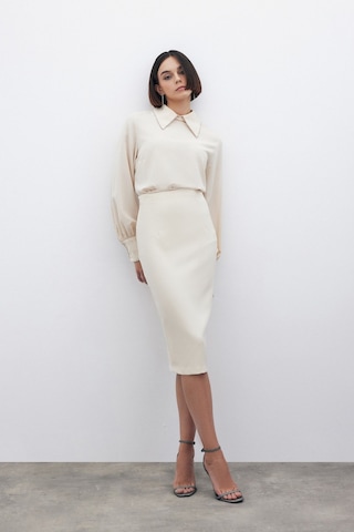 Sateen Düz Kalem Etek - Bej