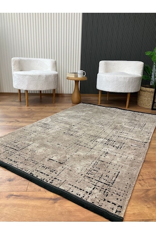 Saraz Halı Şönil Dokuma Kayma Yapmaz Makinede Yıkanabilir Leke Tutmaz Kesme Bohem Kilim Vizon 2 Vizon