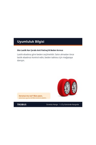 Trobus Oto Lastik Kar Çorabı Anti Patinaj M Beden Kırmızı Universal