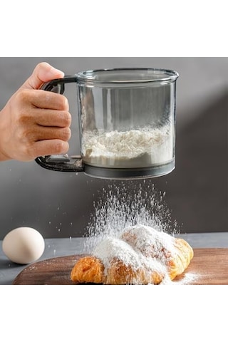 Mekanik Kol İle Tek Elle Kullanımlı Un Ve Pudra Şekeri Elek, Şeffaf, Kompakt Tasarım