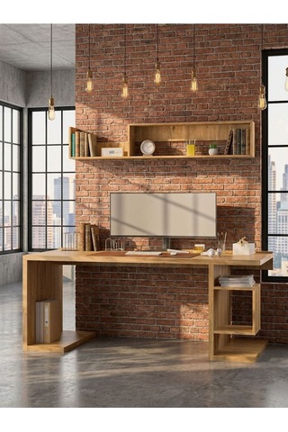 Karnaval Çalışma Masası M35008-6 Raflı Ders Çalışma Masası Bilgisayar Masası Çam 180x75cm Atlantik Çam
