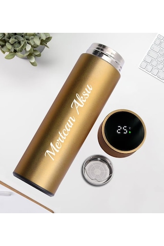 Bk Gift Kişiye Özel İsimli Dereceli Göstergeli Termos Gold Renk , Arkadaşa Hediye, Yeni İş Hediyesi Altın