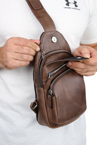 Mft Leather Hakiki Deri Unisex Çapraz Çanta Baggy 6981 Tiguan Kahve