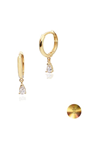 Brezza Lusso Jewelry 18k Serie Oro Damla Taşlı Minimal Kadın Gümüş Küpe