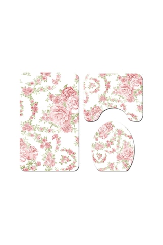 Dianziye Klasik Çiçek Desenli Flanel Banyo Seti - Kaymaz Altlı Tuvalet Battaniyesi, Kapak Kılıfı Ve Banyo Matı - Yumuşak Ve Pratik Diğer