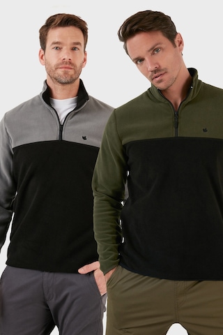 Buratti Regular Fit Anti-Pilling Tüylenme Yapmayan Dik Yaka Şardonlu 2'Li Paket Erkek Polar 5906016S2 Gri Siyah-Haki