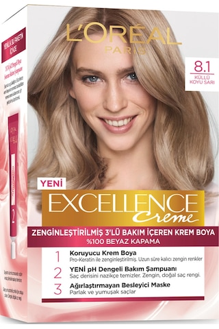 L'Oréal Paris L'Oréal Paris Excellence Creme Saç Boyası 8.1 Koyu Sarı Küllü 8.1 Koyu Küllü Sarı