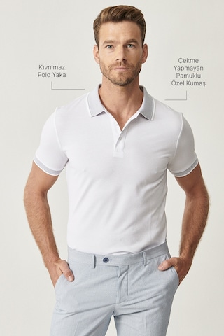 Ac&Co / Altınyıldız Classics 4A4820200047BYZXL Düğmeli Polo Yaka Cepsiz Slim Fit Erkek Tişört - Beyaz