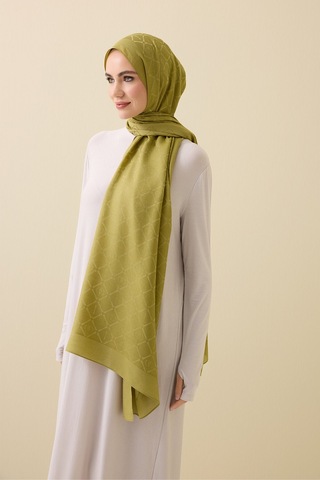 İmannooor İman I Kafes Zeytin Yeşili Tencel Pamuk İpek Şal 70x200