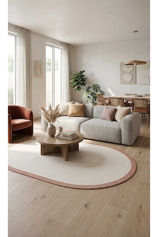 Natura Sisal Hasır Görünümlü Çerçeveli Oval Halı Ntr13 Terra-krem Turuncu Natura Sisal Hasır Görünümlü Çerçeveli Oval Halı Ntr13 Terra-krem Turuncu