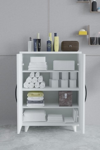 Güney 4 Raflı 2 Kapaklı Banyo Dolabı Havlu Dolabı Beyaz Beyaz