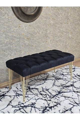 Zafir Gold Tel Ayaklı 90 Cm Puf Bench - Puf - Bench - Kasalı Oturak - Oturak - Yatak Ucu Puf Siyah