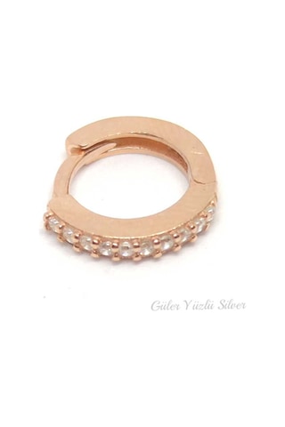 8 Mm Taşlı Halka Gümüş Küpe Tek - Rose Bakır Beyaz