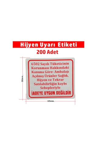 Hijyen Uyarı Etiketi, Kuşe Kağıt, İade Etiketi 6x5cm - 200 Adet