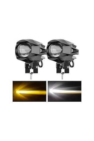 2 Adet Motosiklet Led Lazer Sis Farı Delici Modifiye Beyaz Sarı Çift Renk 12-80 Volt