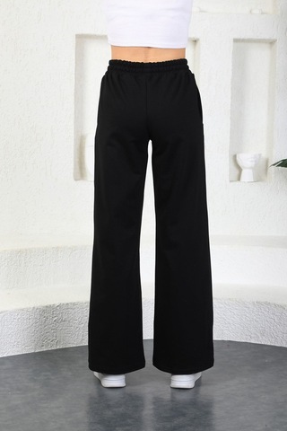 Kallima Siyah Mevsimlik Salaş Rahat Bol Paça Kadın Eşofman Altı Siyah