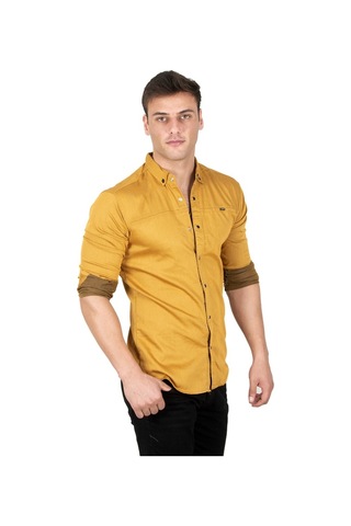Deepsea Erkek Hardal Sarısı Çıt Çıt Düğmeli Kot Gömlek 2300412 Hardal