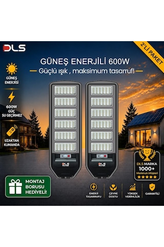 Tr 2'li Paket Dls 600w Güneş Enerjili Solar Sokak Ve Bahçe Lambası, Lifepo4 Bataryalı, Ip66, Hareket Sensörlü, Uz