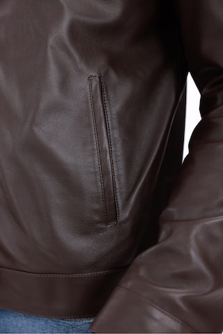 M M Marki Marki Hakiki Deri Erkek Ceket Kahverengi Dik Yaka Fermuarlı Punto Dikişli 68 Cm Regular Fit - 504922