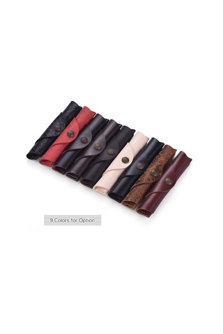 Aubyhe Tam Deri Kalem Kılıfı, Elden Dikişli, Nakışlı Kahverengi, Kanca Kapatma, 18x3cm, Kalem Koruyucu Örtü Diğer