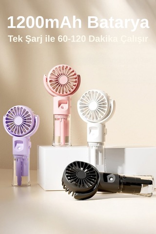 Taşınabililir Su Hazneli Mini Usb Şarjlı 3 Kademeli Askılı El Vantilatör Fan Soğutucu F4 Beyaz