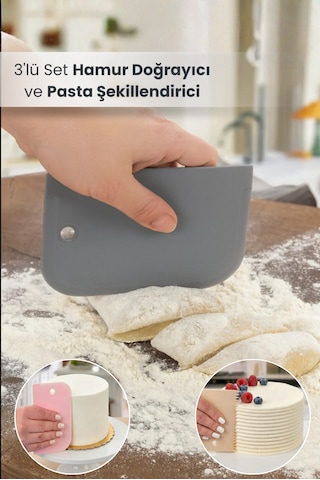 3'lü Set Hamur Doğrayıcı Ve Pasta Şekillendirici Kazıyıcı Set Çok Renkli