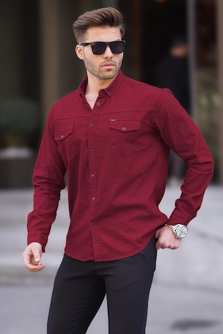 Madmext Bordo Rahat Kalıp Gabardin Erkek Gömlek 6810 Bordo