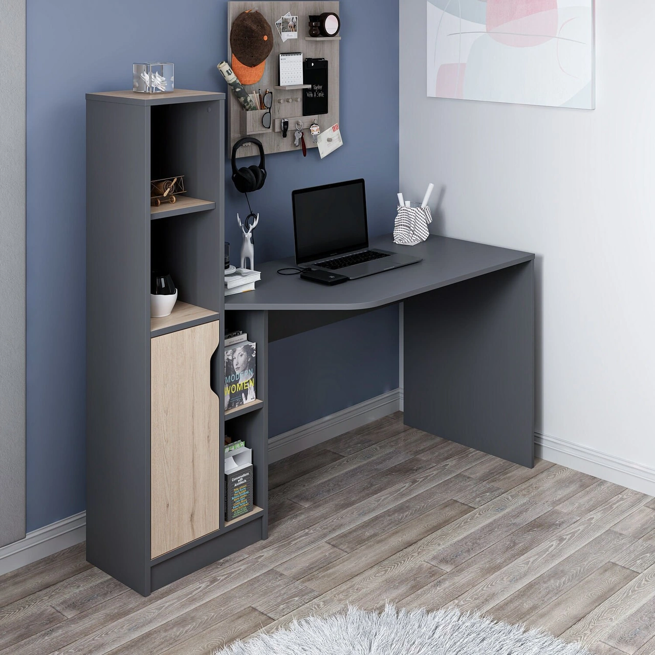 Viora Çalışma Masası - Antrasit/derin Sepet Çok Renkli