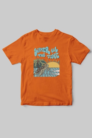Yaz Zamanı Summer Time Caretta Caretta Deniz Kum Güneş Baskılı Regular Fit %100 Pamuk T-shirt Turuncu