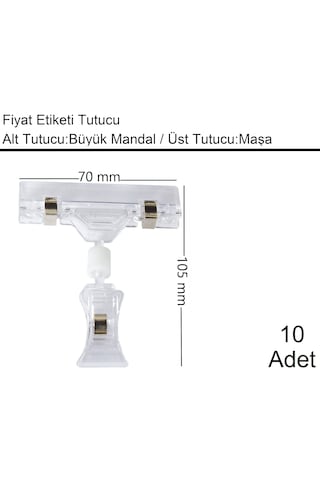 Etiket Tutucu / Maşalı / Büyük Mandal / Şeffaf / 70x105 Mm / 1 Paket:10 Adet