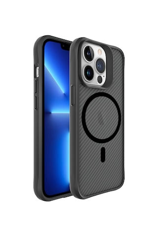 Bix Apple Uyumlu iPhone 13 Pro Carbon Fiber Force Magsafe Kılıf Anti-şok Teknolojili Kamera Ve Ekran Korumalı