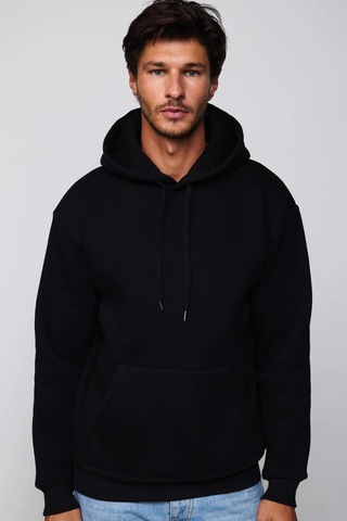 Tudors Unisex Oversize Geniş Kesim Pamuklu Yumuşak Dokulu İçi Polarlı Basic Siyah Kapüşonlu Sweatshirt-29703-siyah Siyah