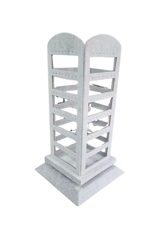 96 Lı 360 Döner Küpelik Standı Süet Gri 18 X35 Cm Çok Renkli