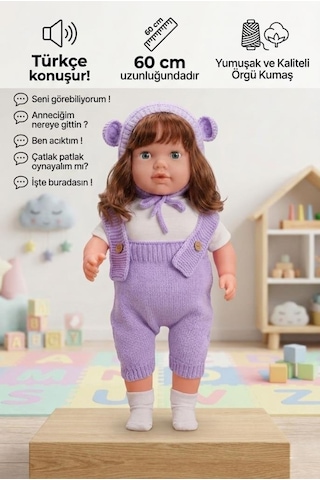 Konuşan Bebeğim 60 Cm Türkçe Konuşan Örgü Tulum Ve Şapkalı Kafası Bacakları Kolları Et Oyuncak Bebek 57014772
