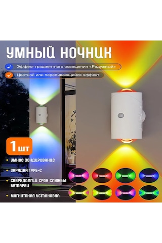 Mufunye Rgb Hareket Sensörlü Akıllı Gece Lambası, Renk Değişimli, 3 Mod, Type-c Şarj, Enerji Tasarruflu Beyaz Beyaz