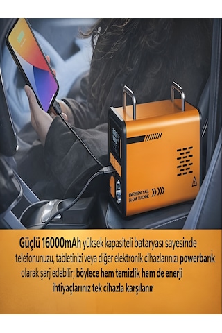 16000mah 14.8v Dijital Ekranlı Araba Akü Takviyeli Kompresör Araç Lastik Şişirme Hava Pompası 150psı Sarı