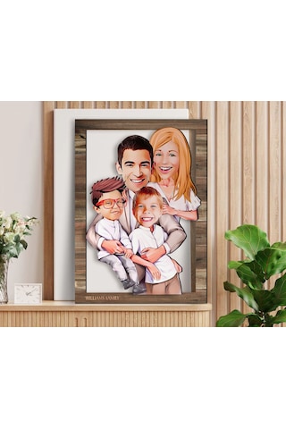 Bk Gift Kişiye Özel Aile Karikatürlü 3d Ahşap Tablo-1, Aileye Hediye, Babaya Hediye, Anneye Hediye Ko: Bitmeyen138364 Bk Gift