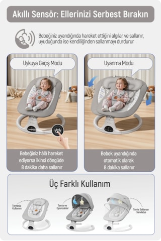 Livenzi Movibaby Hareket Sensörlü Otomatik Ana Kucağı-grey