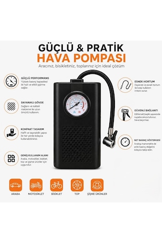 Orret Home Şarjlı Hava Kompresörü Göstergeli Hava Pompası Araç Araba Bisiklet Motosiklet Lastik Şişirme Top Den