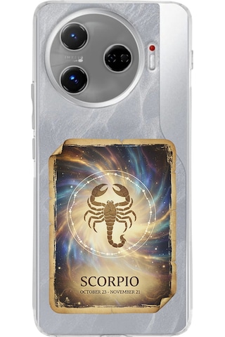 Tecno Camon 30 Pro 5g İle Uyumlu Burç Kartları Akrep Tasarımlı Şeffaf Silikon Kılıf Şeffaf