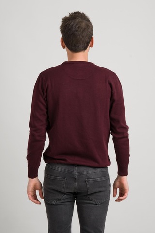 Sıfır Yaka Pamuklu Slimfit Basic Erkek Triko Kazak Bordo