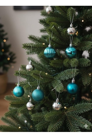 Yılbaşı Top Süs 4cm 6lı Mavi Mat Parlak Simli