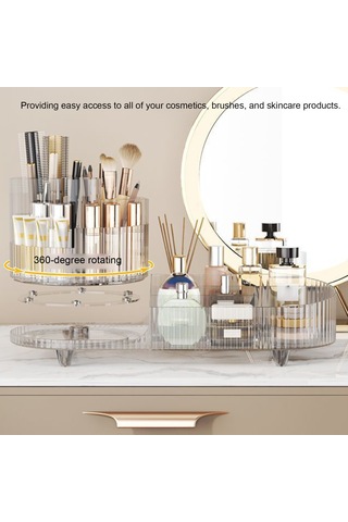 Moveevo Kozmetik Düzenleyici Masaüstü Döndürülebilir Makyaj Fırçası Saklama Tüpü Ev Şifonyer Mücevher Ruj Bölmesi Saklama