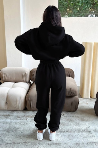 Siyah Fetch Eşofman Takımı - Baskılı Oversize Kapüşonlu Şardonlu Siyah