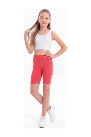Terrien Özel Seri Lastikli Okul Spor Kız Çocuk Pembe Kısa Tayt Pamuklu Likralı Düz Basic