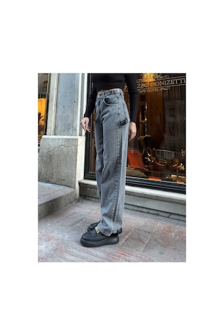 Kene Jeans Yüksek Bel Kar Siyah Yan Kemer Tokalı Kargo Cep/baggy Bol Paça Jeans Siyah