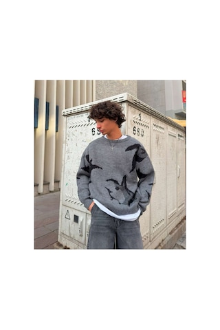 Zaee Desenli Oversize Premium Triko Gri